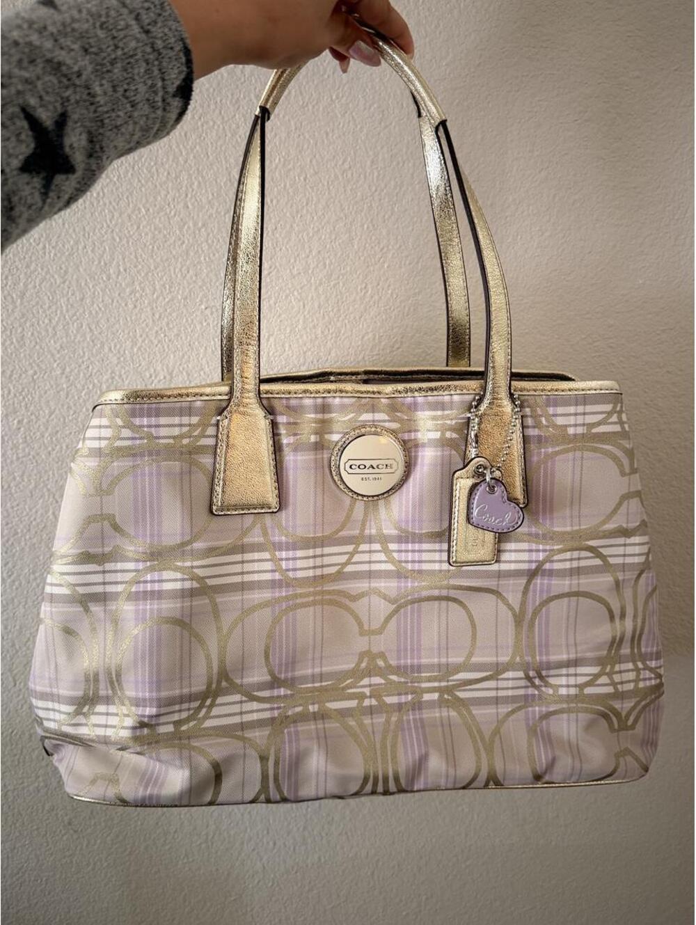 Vintage 2011 Coach Purple and Gold Plaid Kisslock Shoulder Bag
